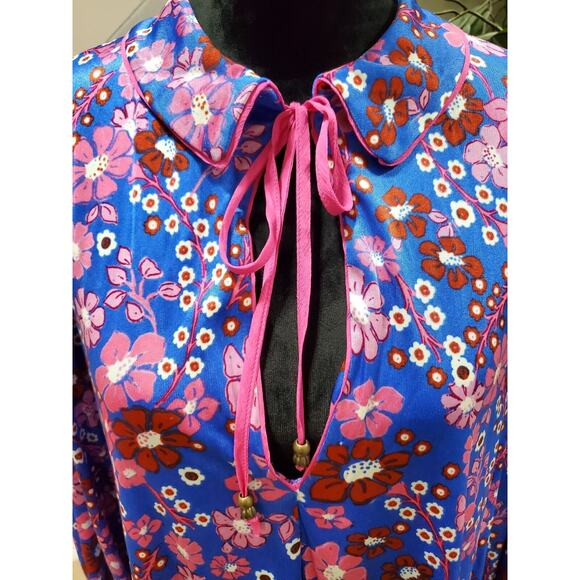 Free People Daisy Jane Mini Dress Botanical Combo Floral Tie Neck Size Small - Picture 4 of 16